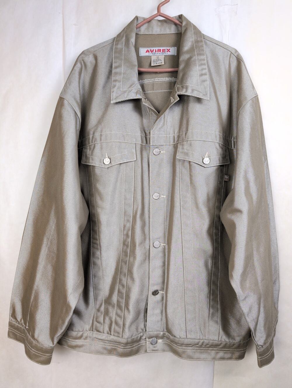 Vintage Avirex metallic Khaki denim trucker jacket Size 3X Y2K Streetwear